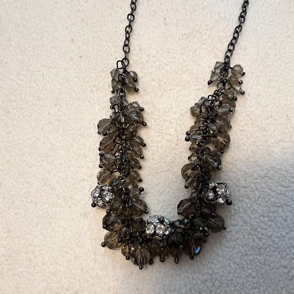 LOFT Black Crystals & Rhinestone Ball Necklace - Adjustable 17 - 19 inches - Picture 3 of 4
